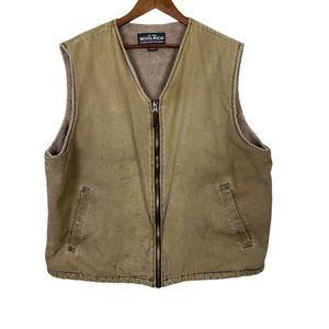 Woolrich Vest Men XL Brown Sherpa Fleece Lined Canvas Full Zip Work Outdoor WORN